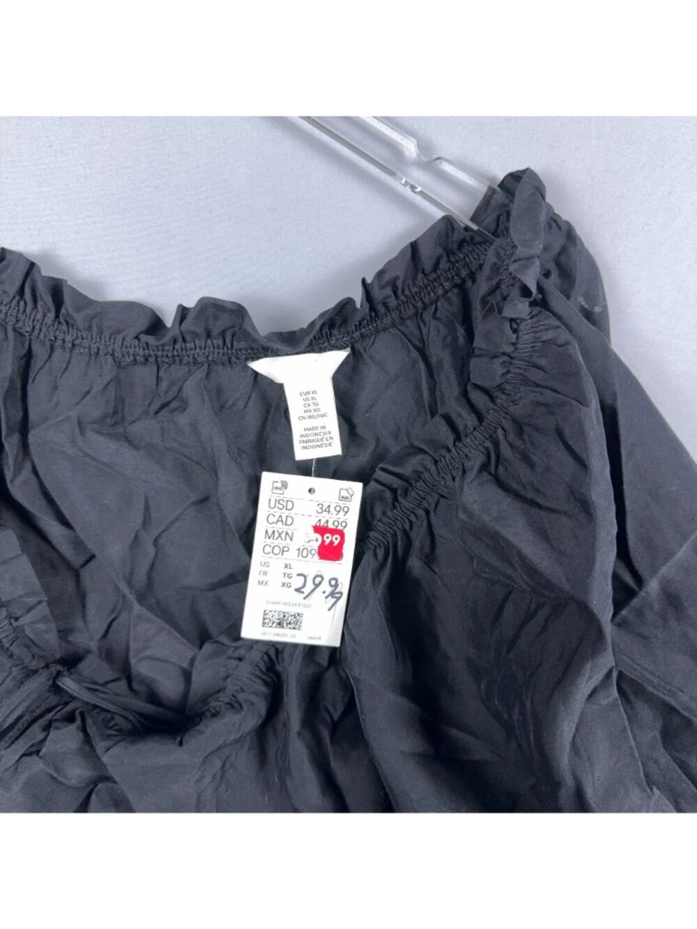 H&M Tiered Midi Dress Size  XL Black Puff Sleeve Ruffled Neck Off Shoulder - Picture 6 of 11